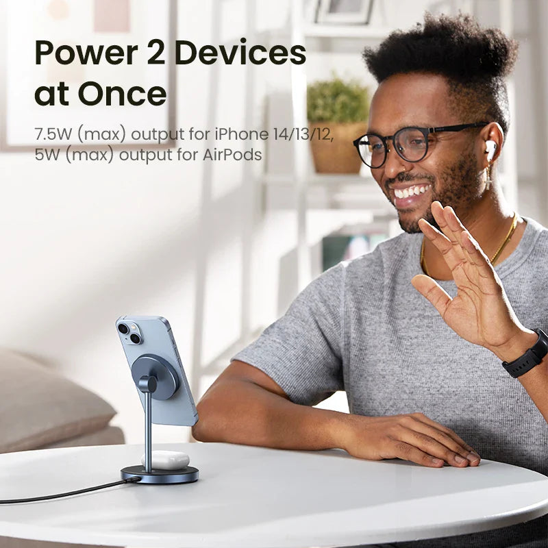 UGREEN Magnetischer kabelloser Ladeständer 20W Max 2-in-1-Ladeständer für iPhone 15 14 Pro Max/iPhone 13/AirPods Schnellladegerät