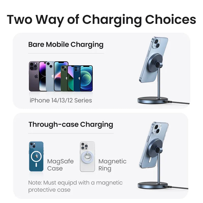 UGREEN Magnetischer kabelloser Ladeständer 20W Max 2-in-1-Ladeständer für iPhone 15 14 Pro Max/iPhone 13/AirPods Schnellladegerät