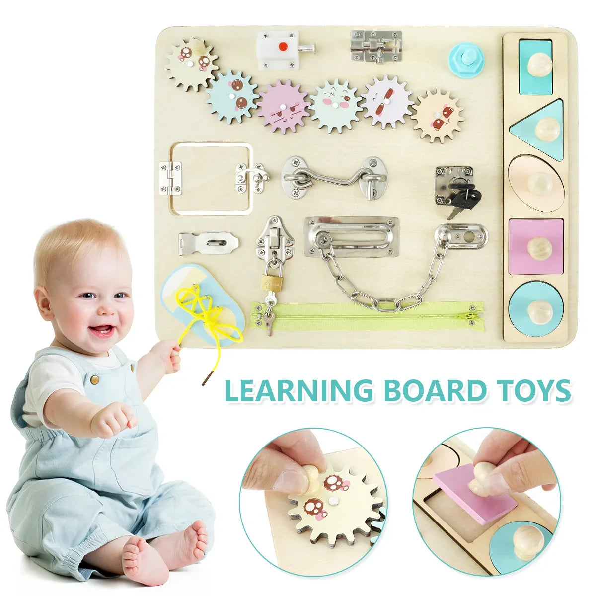 Tavola sensoriale in legno Montessori portatile con chiusure di sicurezza per bambini piccoli