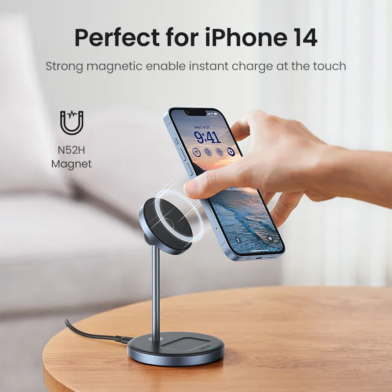 UGREEN Magnetischer kabelloser Ladeständer 20W Max 2-in-1-Ladeständer für iPhone 15 14 Pro Max/iPhone 13/AirPods Schnellladegerät