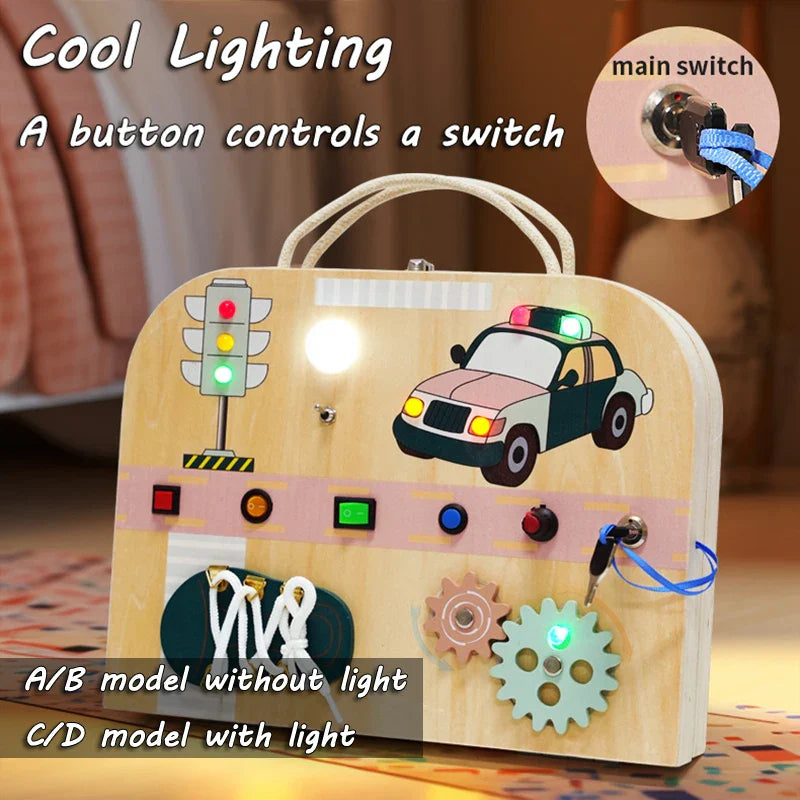 Montessori Sensory Toys Foldable & Portable with LED Light Switch & Activity Board