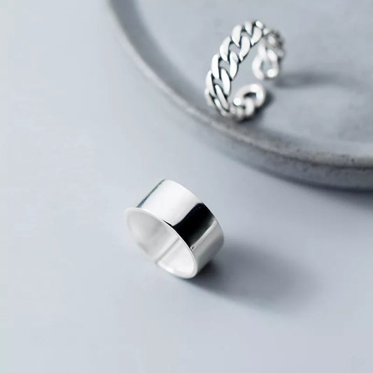 Sterling Silver 925 Adjustable Ring for Women Geometric Thick Circle Chain