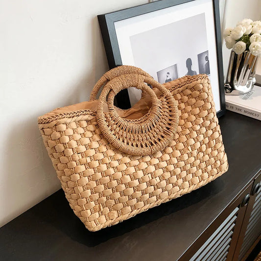 Straw Bag Summer Handbag Moon Shape