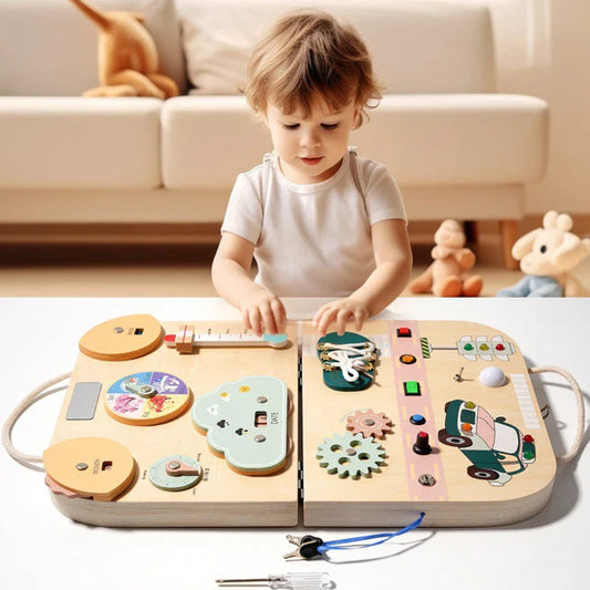 Montessori Sensory Toys Foldable & Portable with LED Light Switch & Activity Board