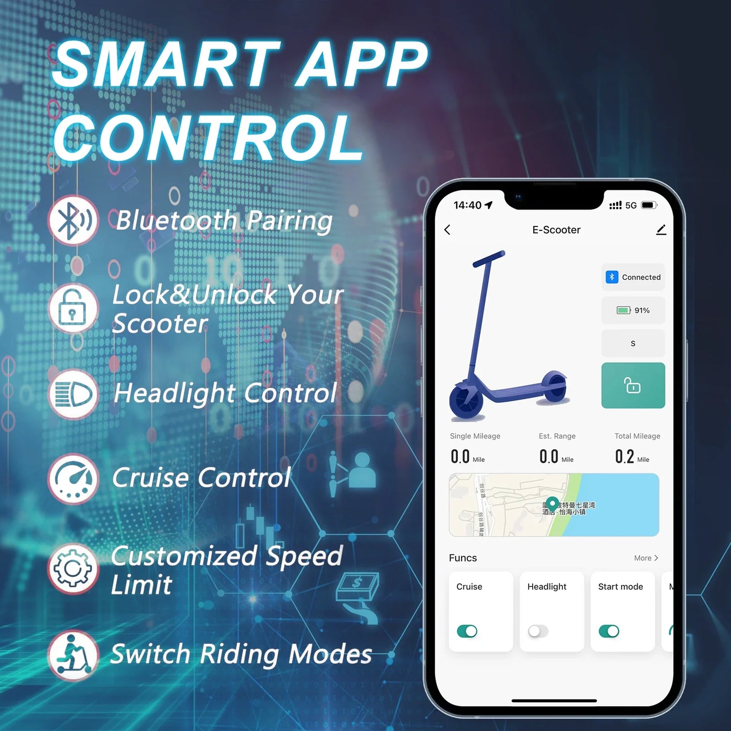 Electric Scooter 365TUYA Maximum speed 31km/h, 25KM, Battery 36V 7.5Ah, Foldable & Portable