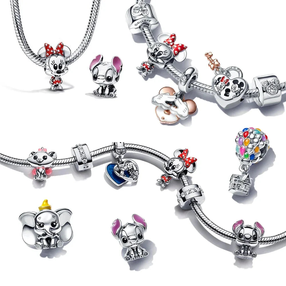 Disney Charm 925 Silver Little Marmaid, King Lion, Aladdin, Winnie & other Characters Fits for Pandora Bracelet