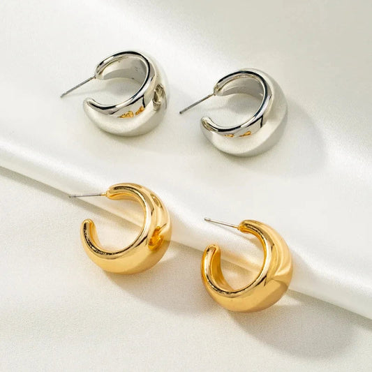 Gold Round Chunky Earrings for Woman