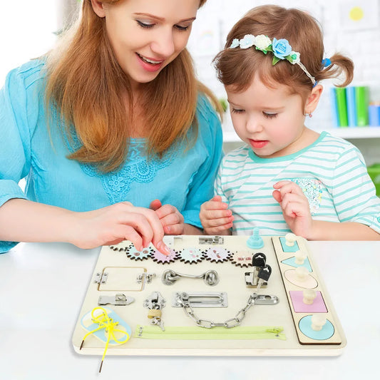 Montessori Wooden Sensory Board Portable with Lock Latches for Toddlers