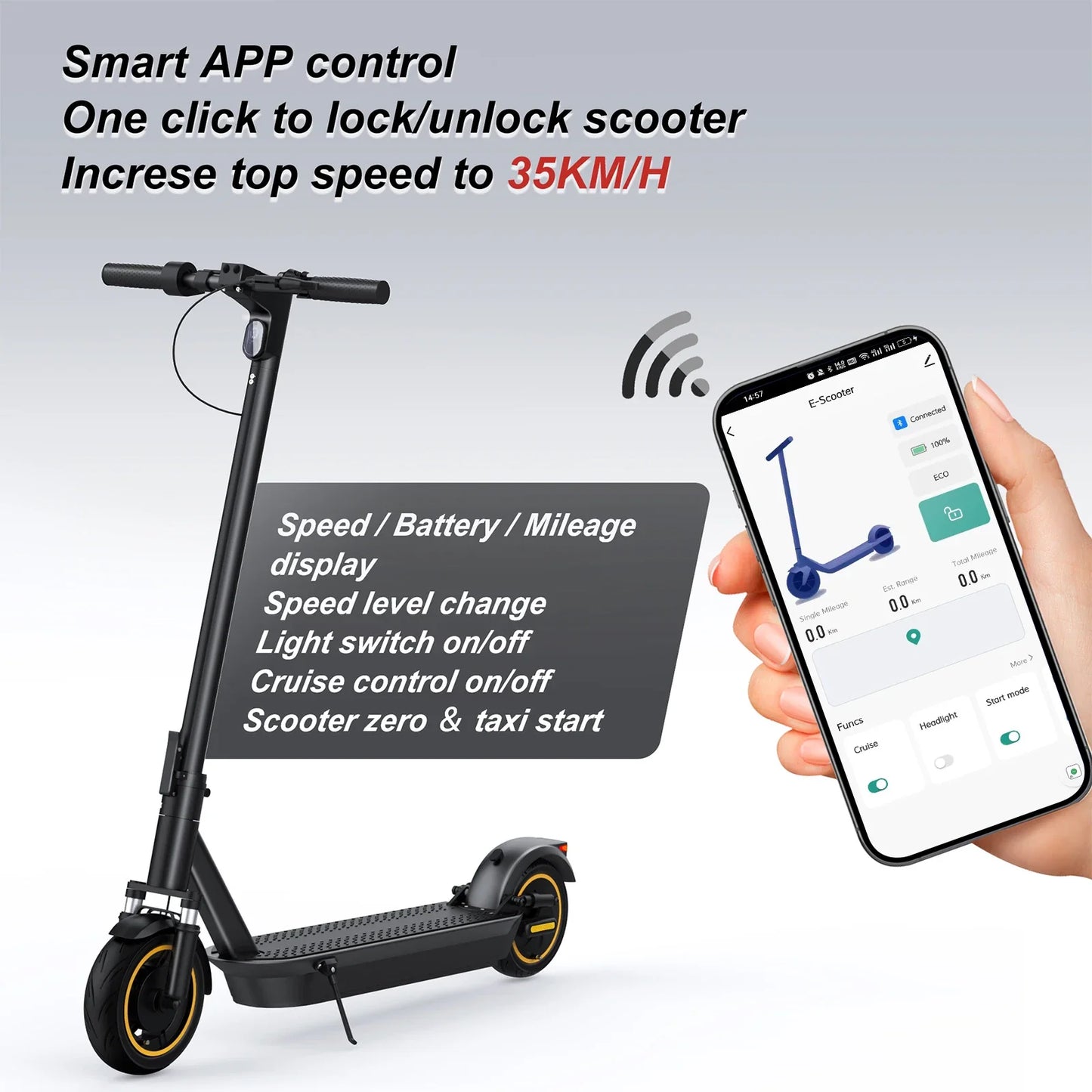 Electric Scooter ESMAX 1000W, 45KM Max Range, Smart APP,  Battery 14.5AH, 10 Inch Wheels