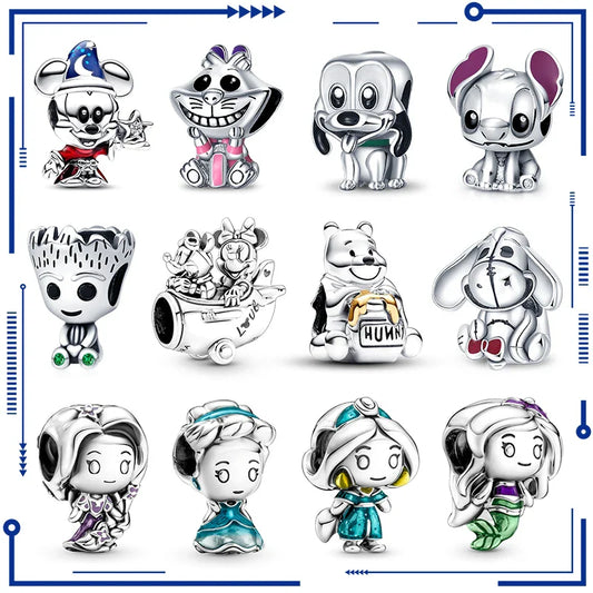 Disney Charm 925 Silver Cinderella, Snow White, Beauty & Beast & other Characters Fits for Pandora Bracelet