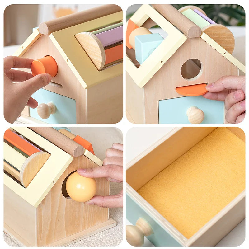 Montessori Wooden House Educational with Board Activity Object Box