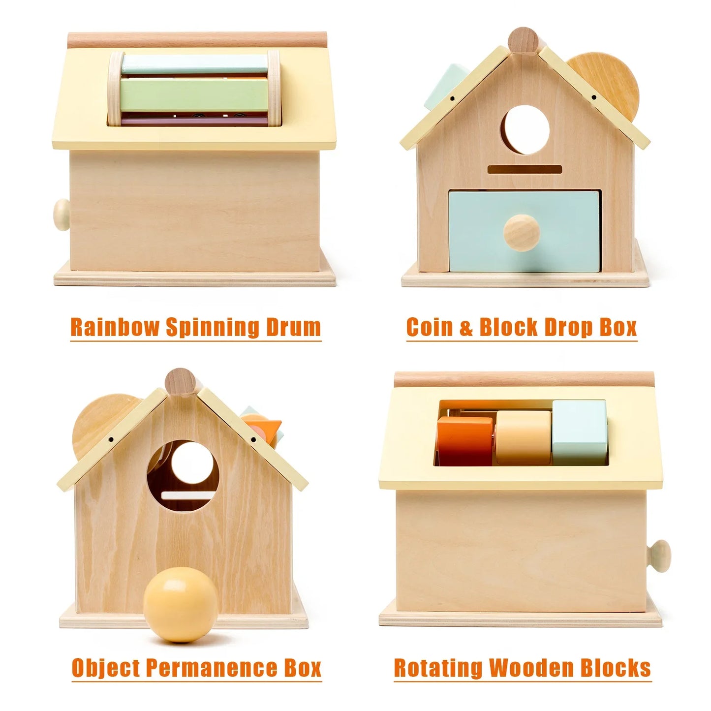 Montessori Wooden House Educational with Board Activity Object Box