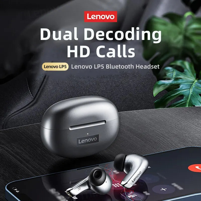 Original Lenovo LP5 Drahtlose Bluetooth-Ohrhörer HiFi-Musik-Kopfhörer Kopfhörer Sport Wasserdichtes Headset Mit Mikrofon-Ohrhörer Neu