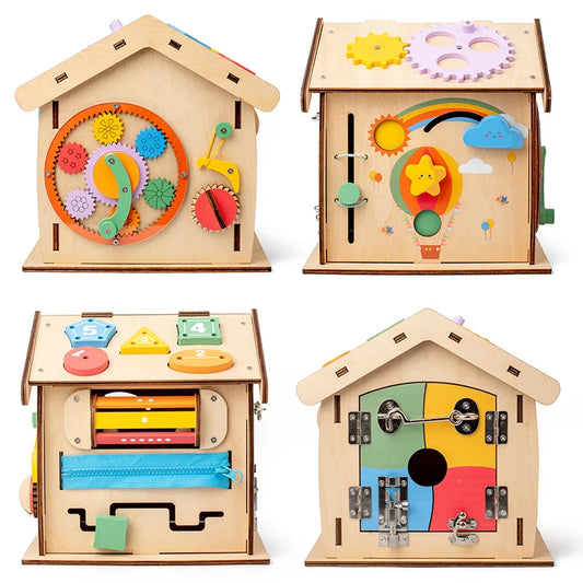 Montessori Wooden House Educational with Board Activity Object Box