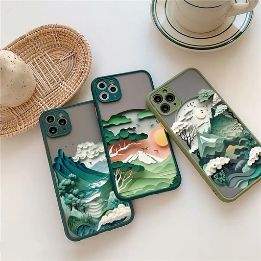 Printing Landscape phone case For iPhone 15 14 11 12 13 Pro Max Mini XS X XR 7 8 Plus SE2 Creative Mountains Shockproof Cover