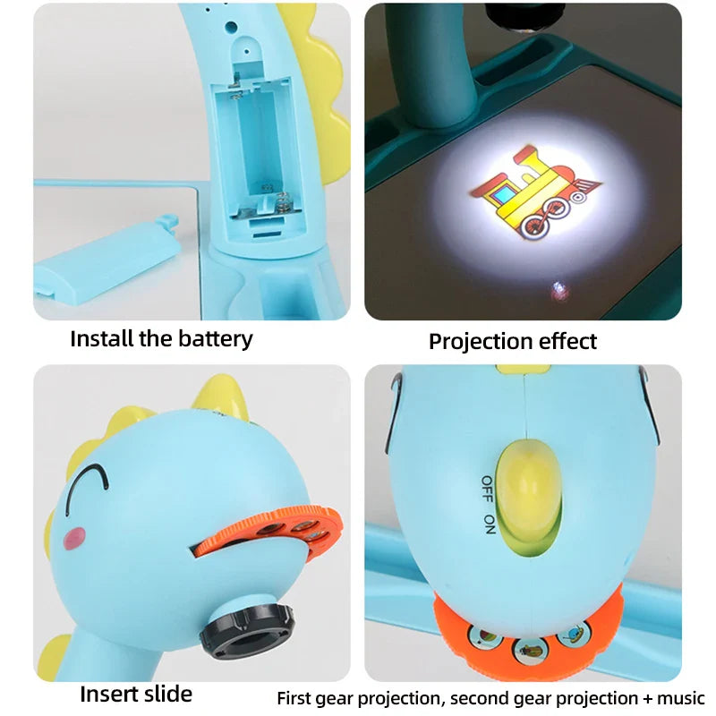 Montessori educational painting set table with led projector