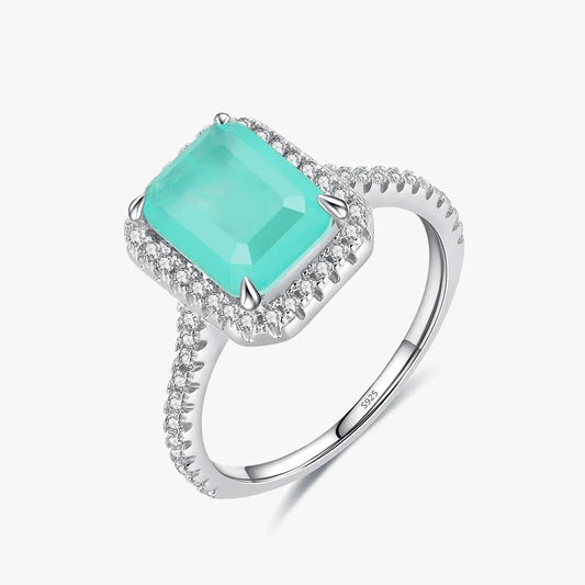 925 Sterling Silver Luxury Paraiba Tourmaline Rings For Women