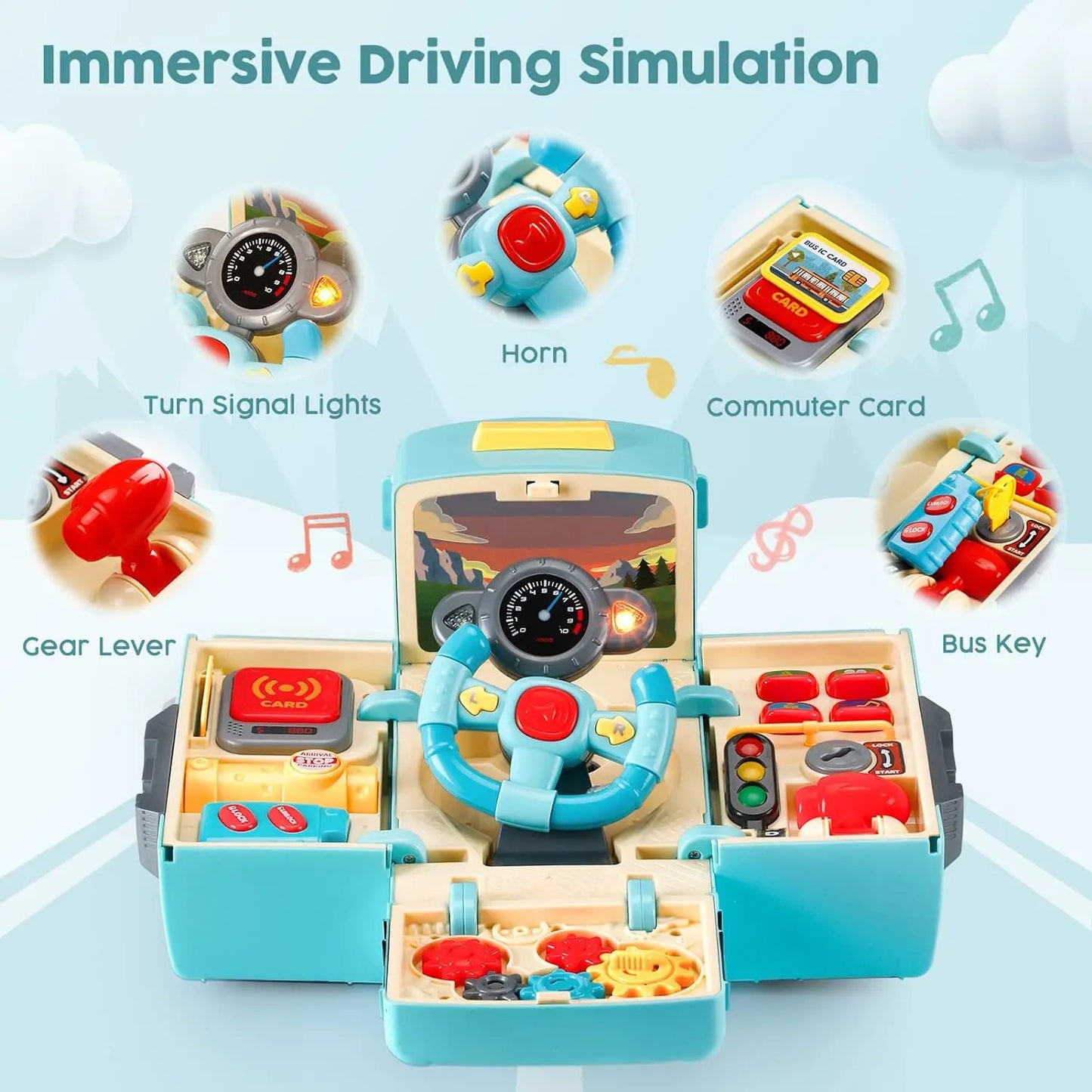 Montessori Simulation Driving Bus Toy with Sound and Light