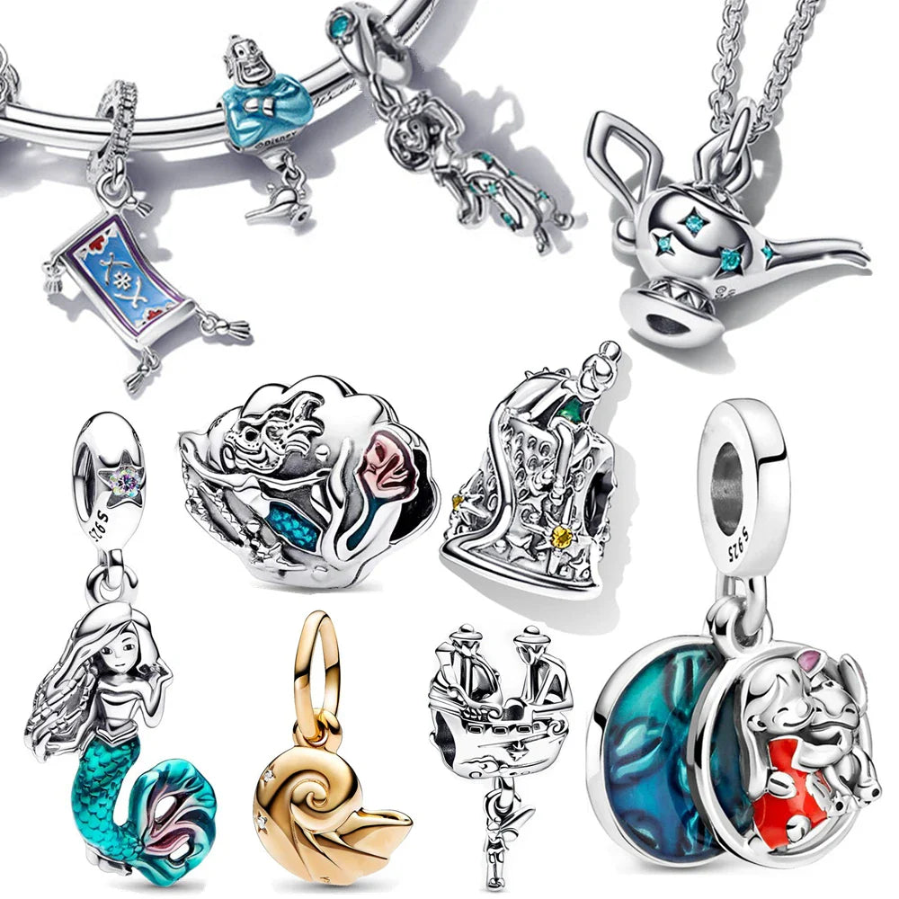 Disney Charm 925 Silver Little Marmaid, King Lion, Aladdin, Winnie & other Characters Fits for Pandora Bracelet