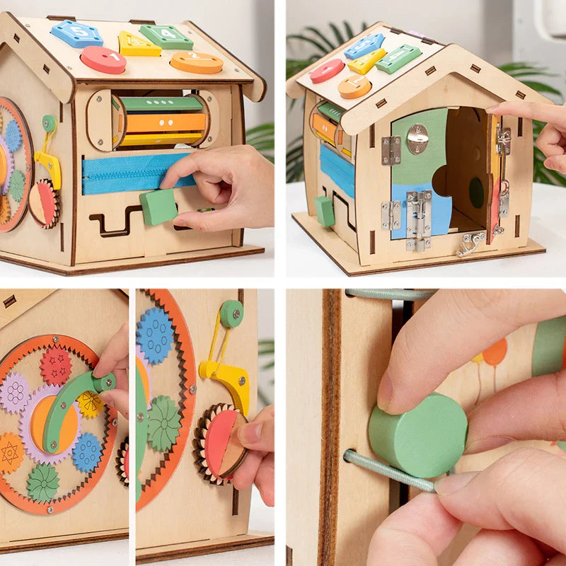 Montessori Wooden House Educational with Board Activity Object Box