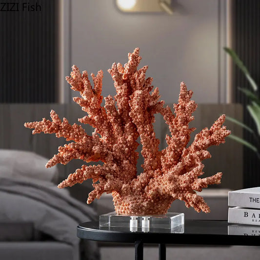 Creative Coral Resin Statue Transparent Base