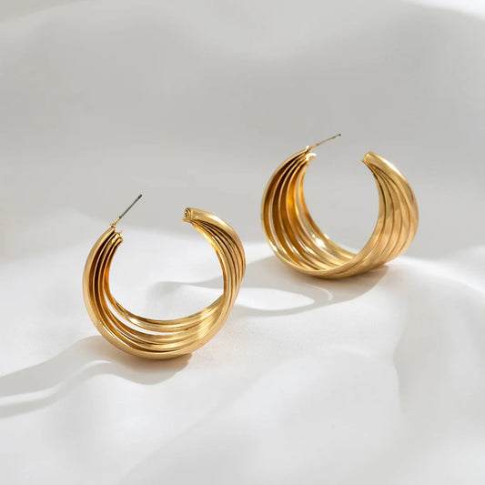 Punk Vintage Smooth Metal Hoop Earrings for Women