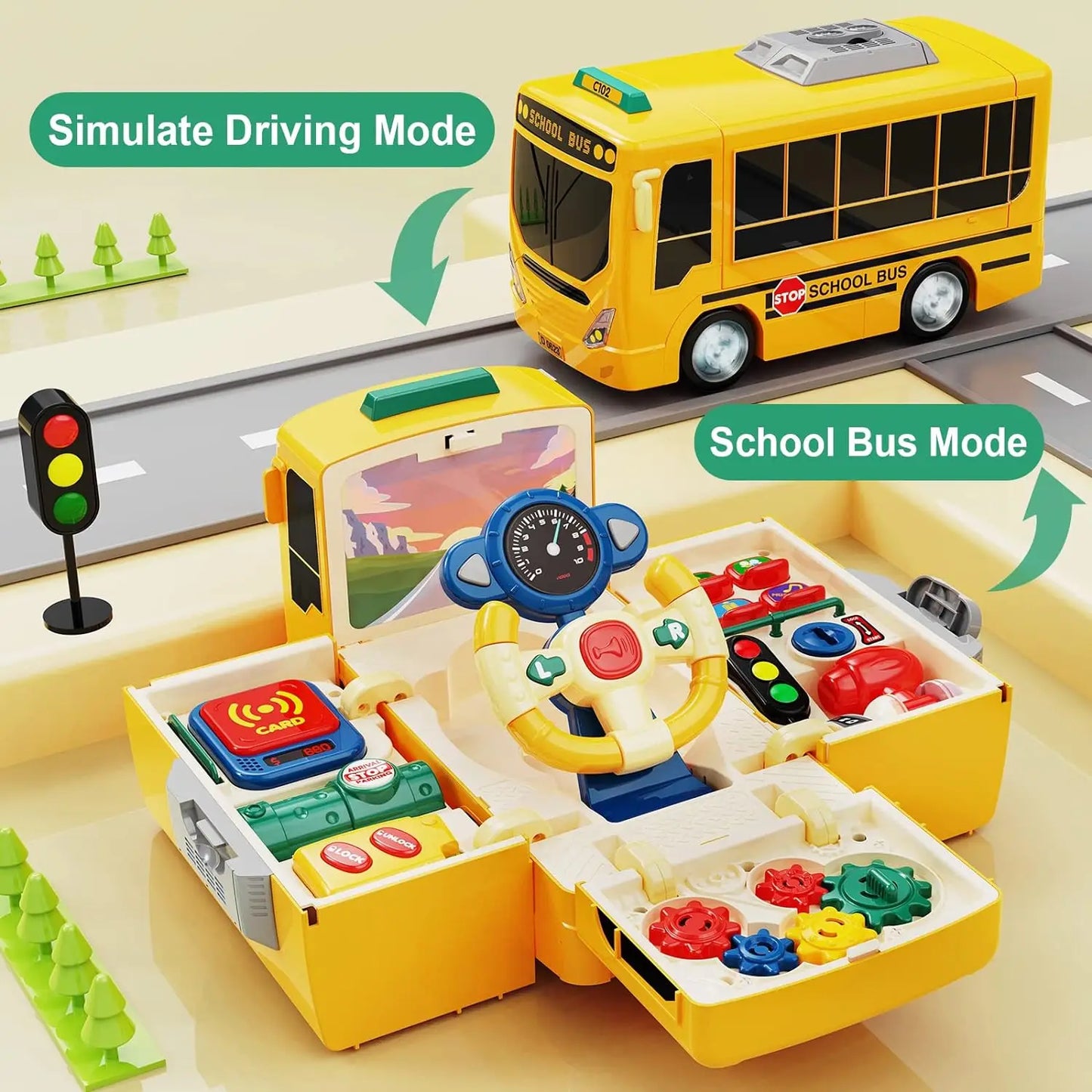 Montessori Simulation Driving Bus Toy with Sound and Light