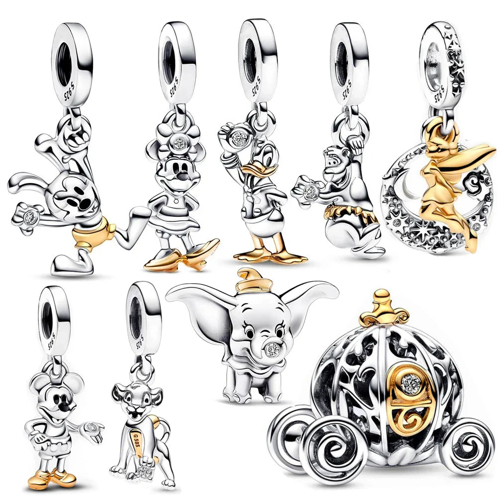 Disney Charm 925 Silver Little Marmaid, King Lion, Aladdin, Winnie & other Characters Fits for Pandora Bracelet