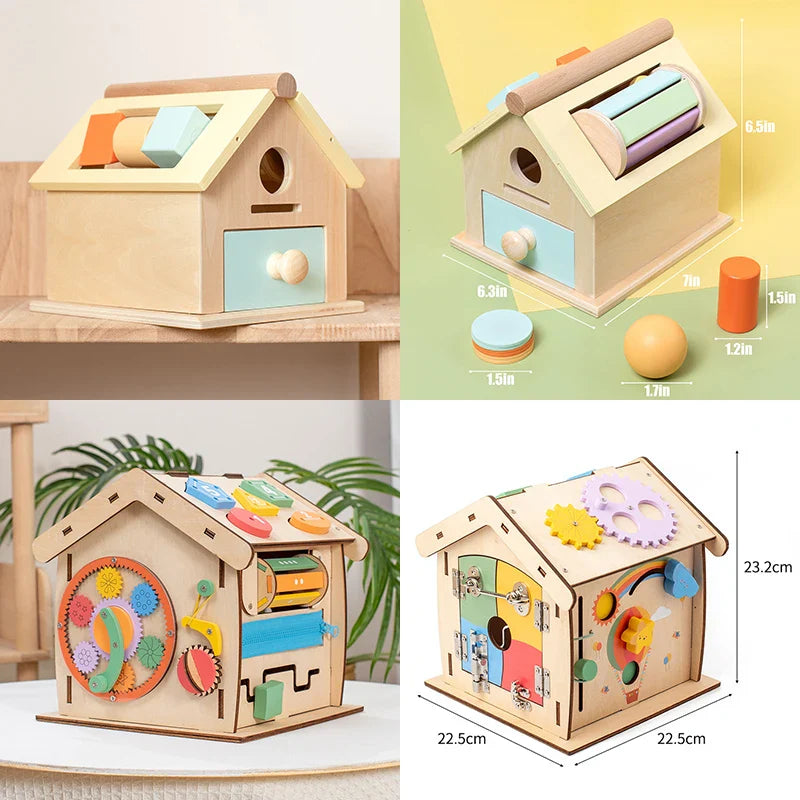 Montessori Wooden House Educational with Board Activity Object Box