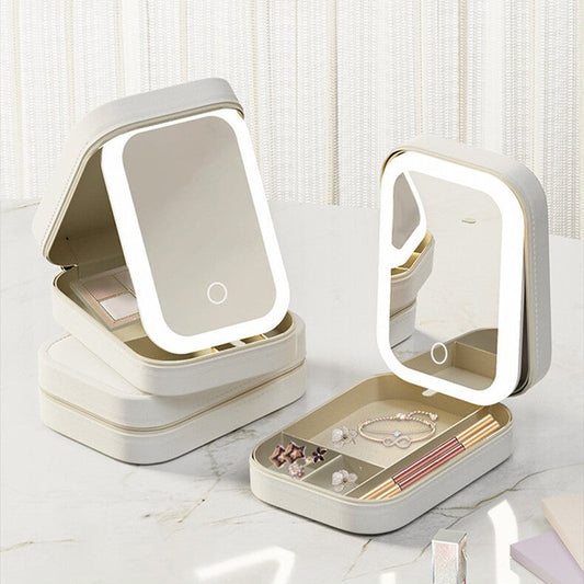 Jewelry & Makeup Storage Box With Touch LED Light Mirror