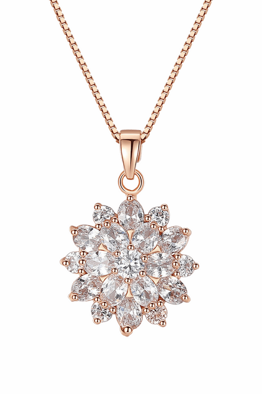 Diamond Sunflower Pendant Necklace 18 Karats Gold Plated